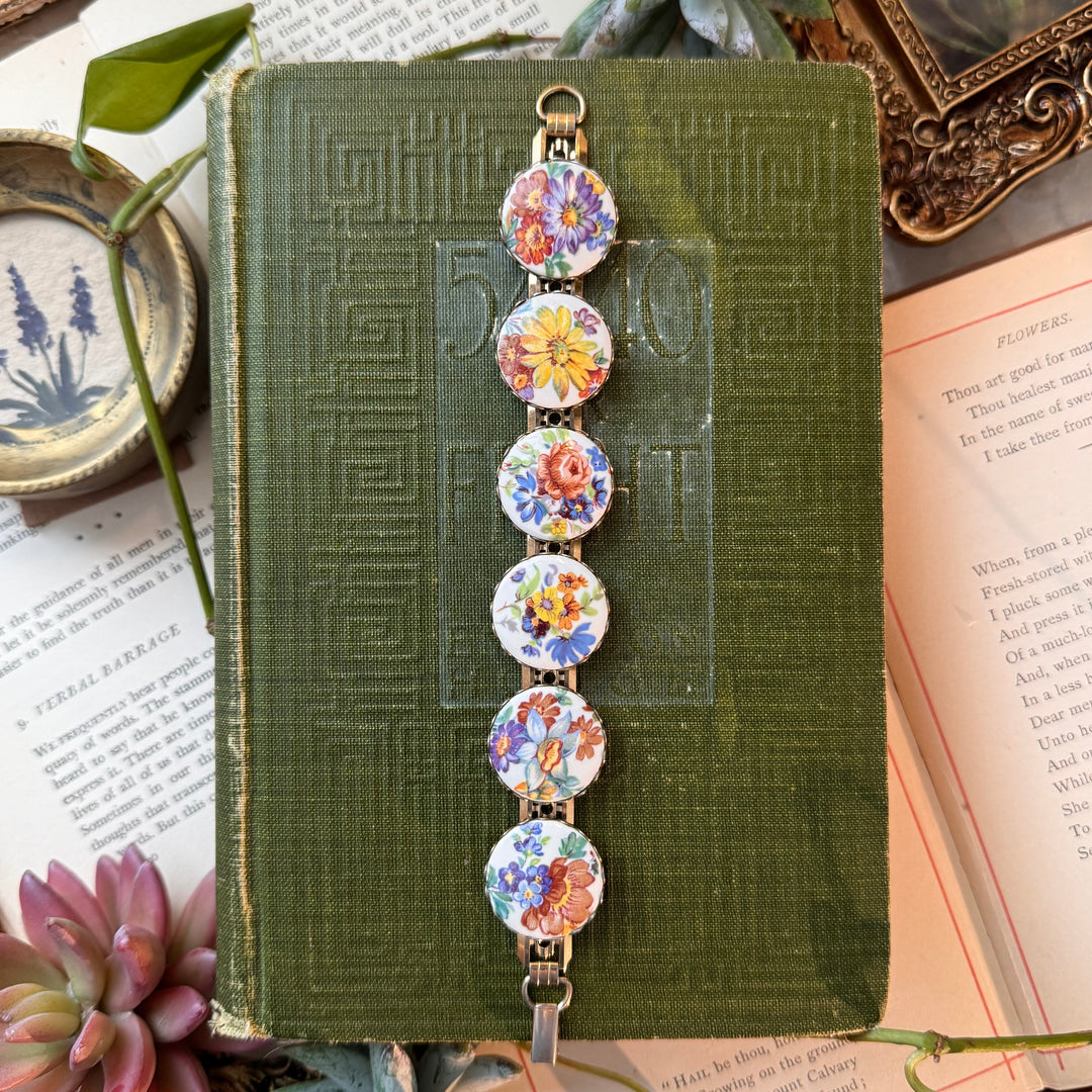 Gold Floral Enamel Bracelets