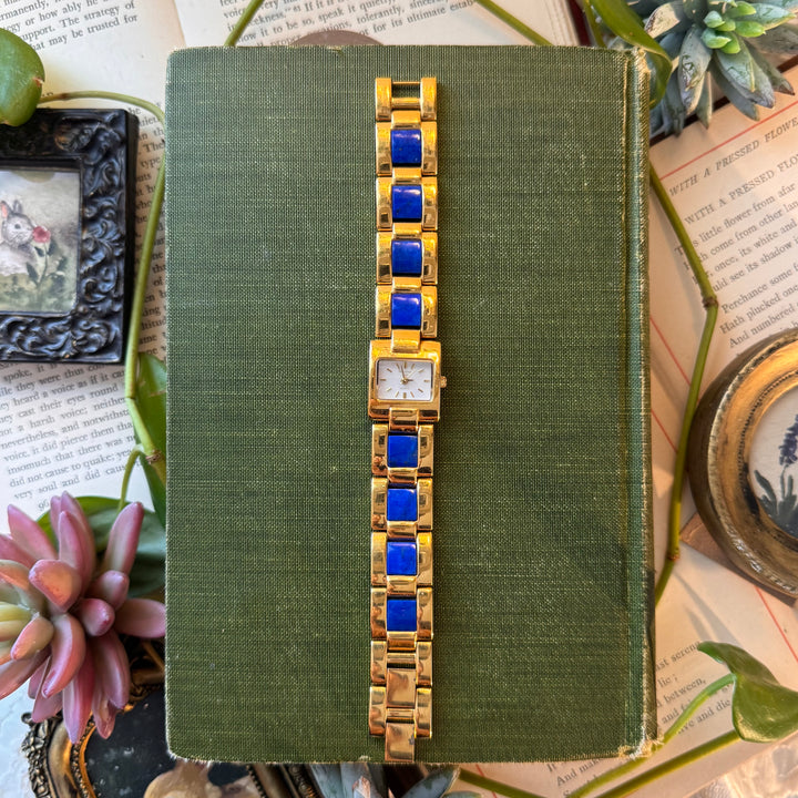 Gold Watch with Blue Lapis Stones