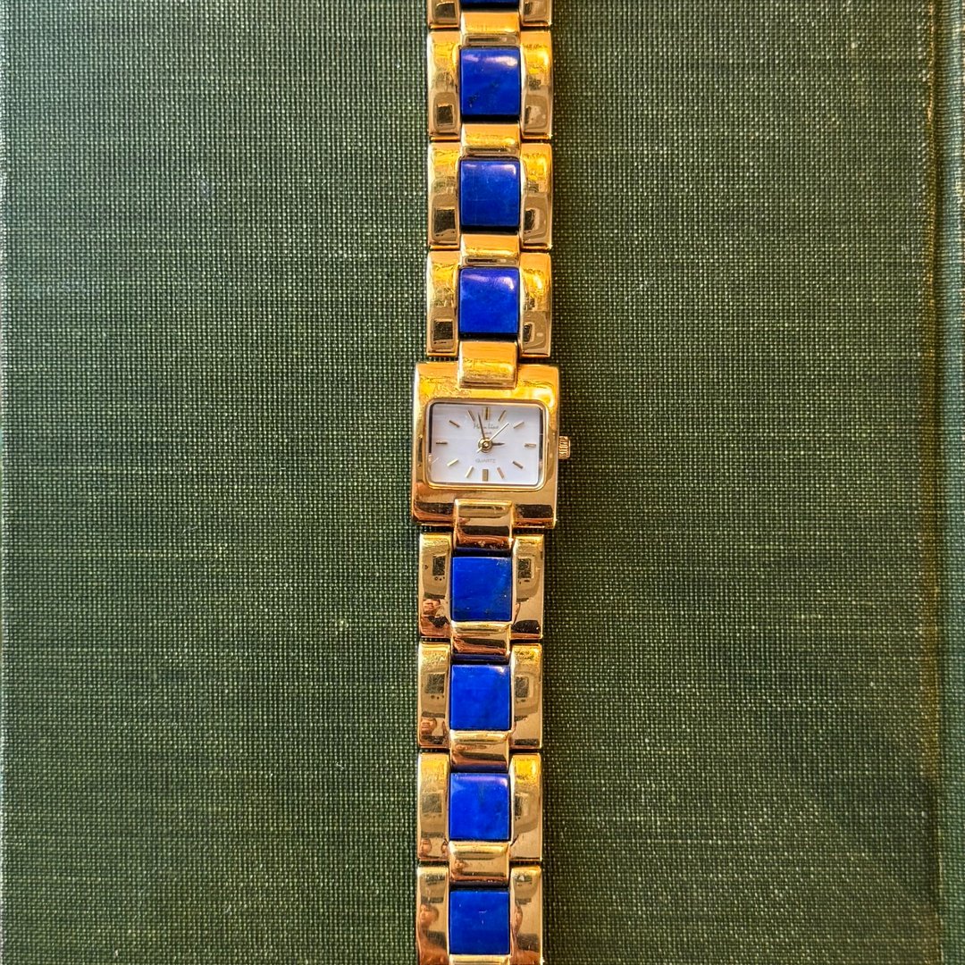 Gold Watch with Blue Lapis Stones