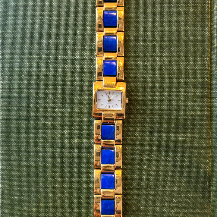 Gold Watch with Blue Lapis Stones