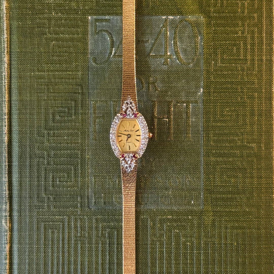 Two Tone Watch with Genuine Ruby Stones