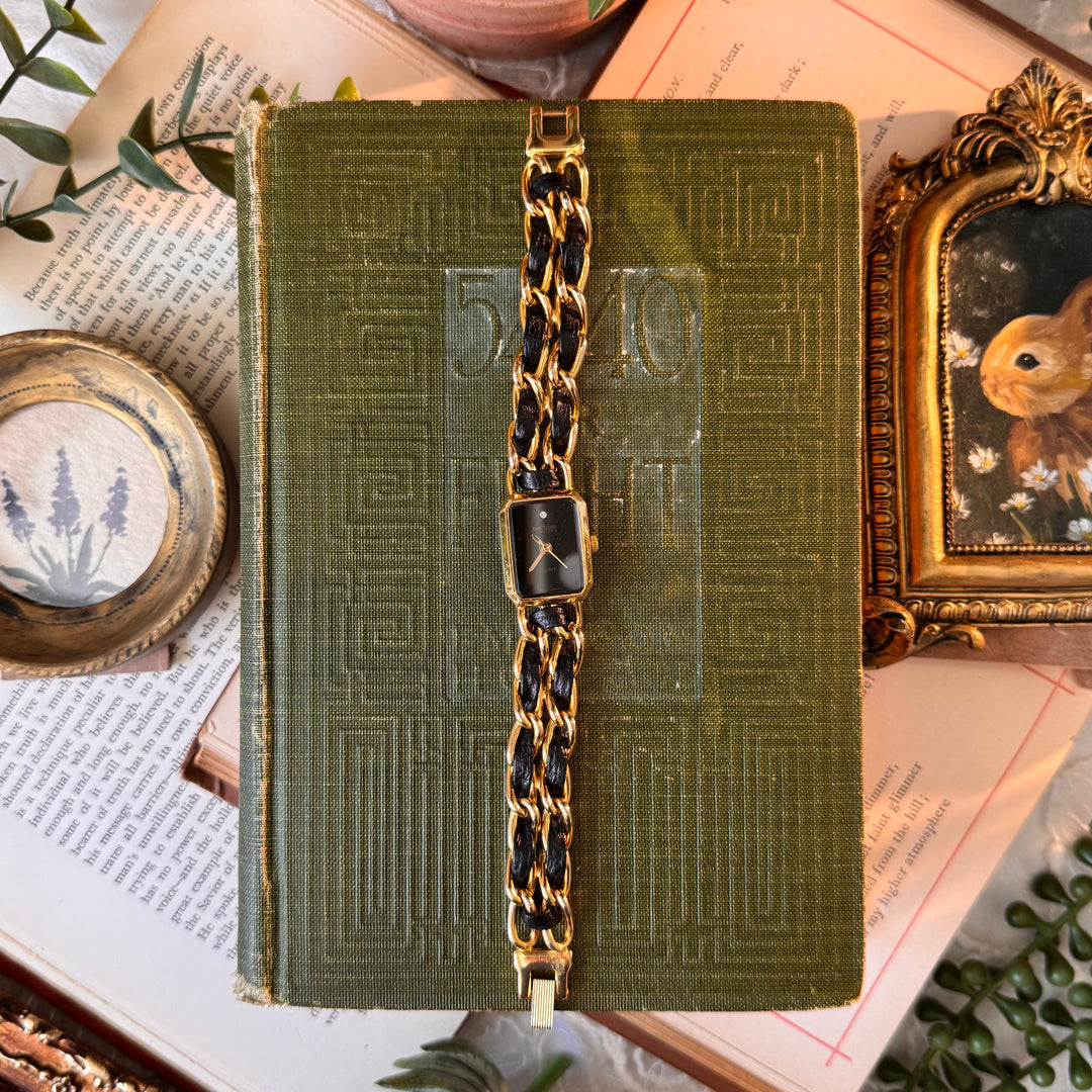 Gold Joan Rivers Watch with Black Face & Leather Details