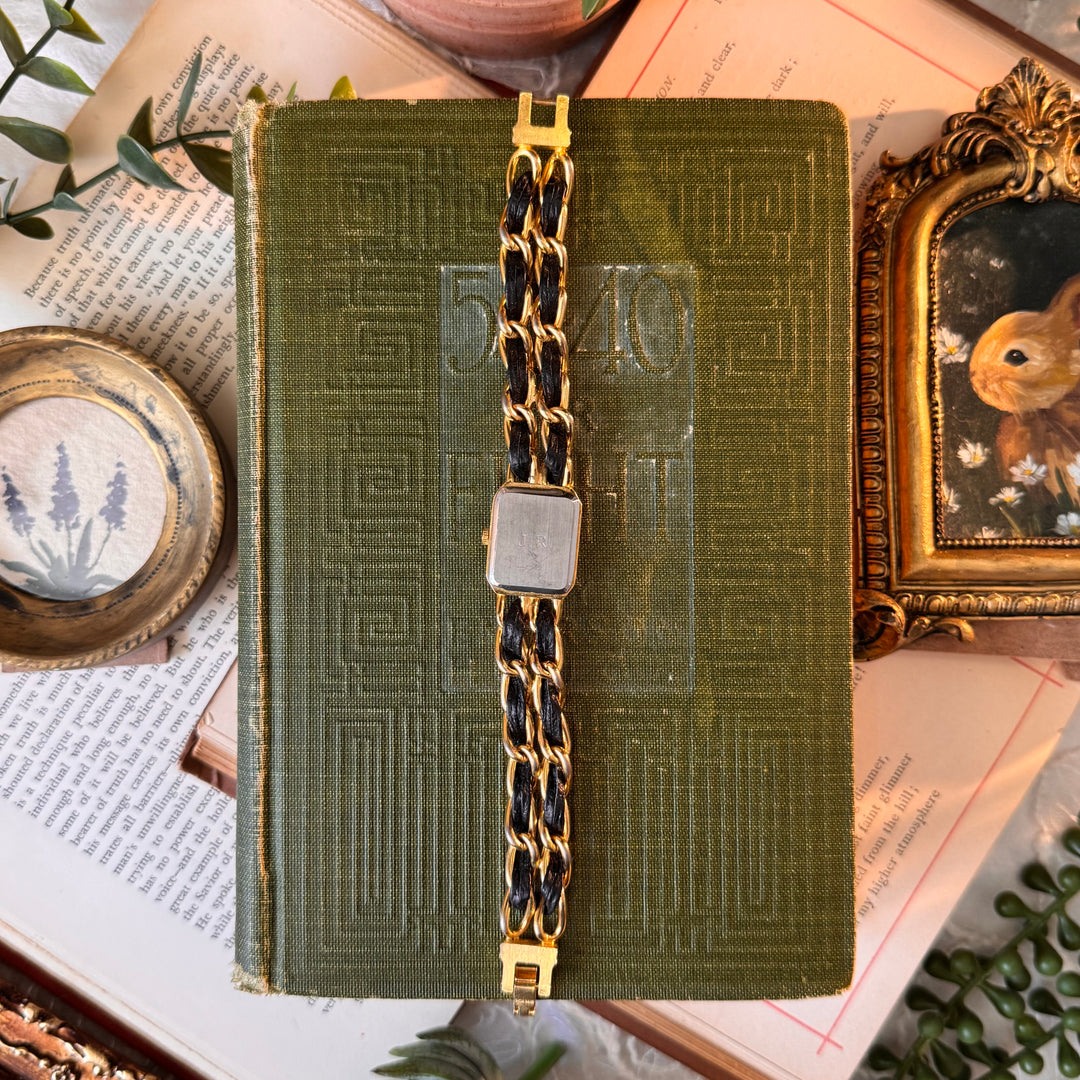 Gold Joan Rivers Watch with Black Face & Leather Details