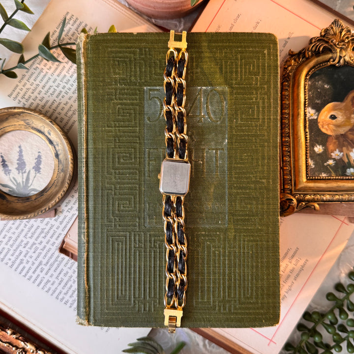 Gold Joan Rivers Watch with Black Face & Leather Details