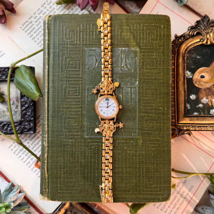 Gold Kirks Folly Moon, Stars, and Heart Charm Watch