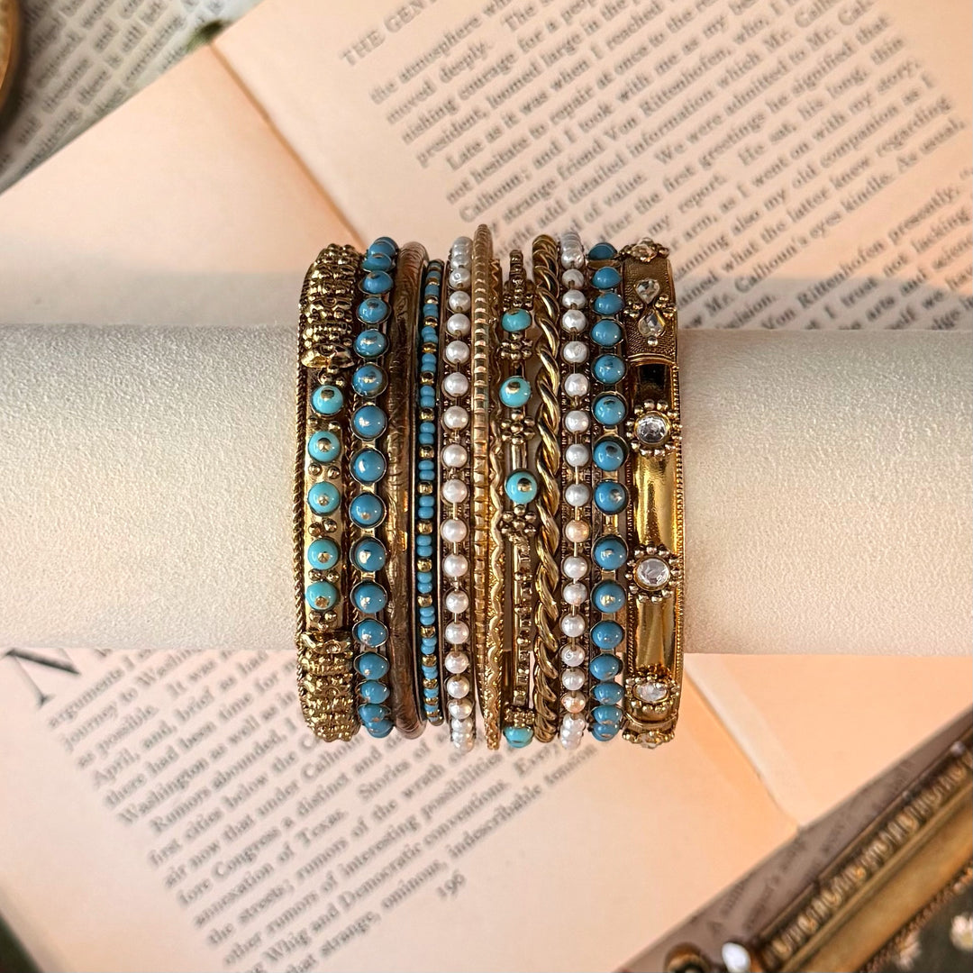 Gold Turquoise & Pearl Bangle Sets