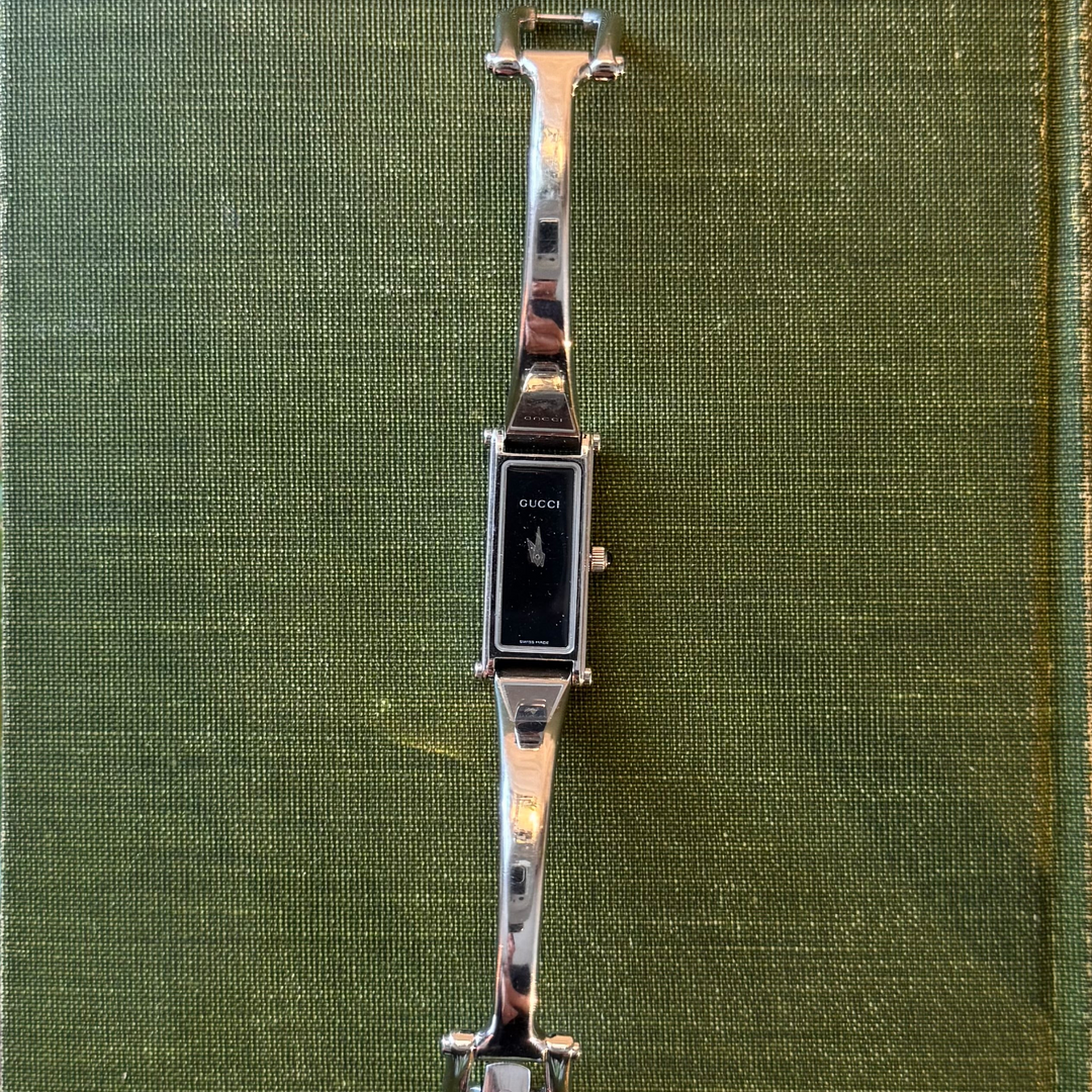 Silver Gucci Watch with Black Face