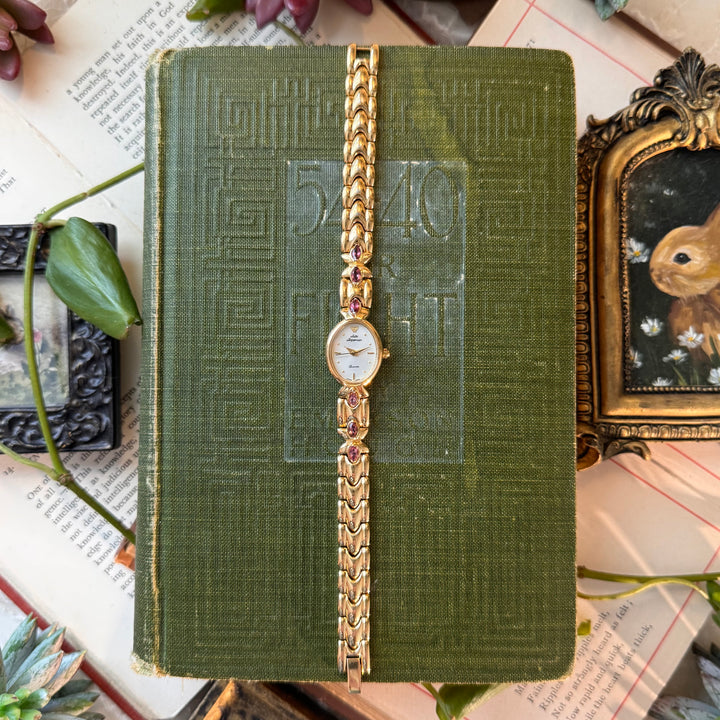 Gold Jules Jurgensen Watch with Pink Gemstones