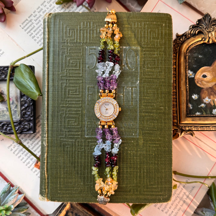 Gold Watch with Multicolored Stones