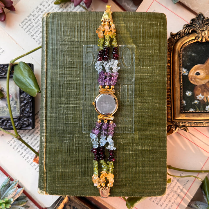Gold Watch with Multicolored Stones