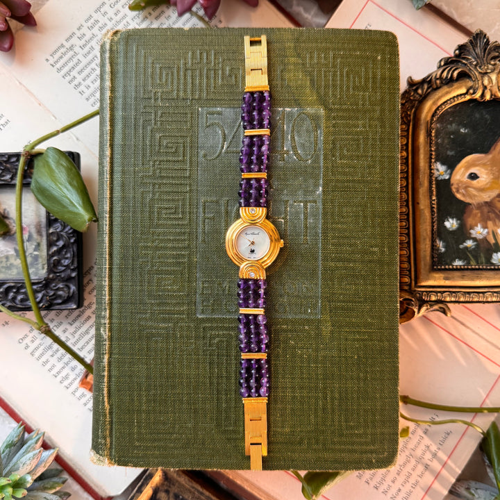 Gold Purple Beaded Watch