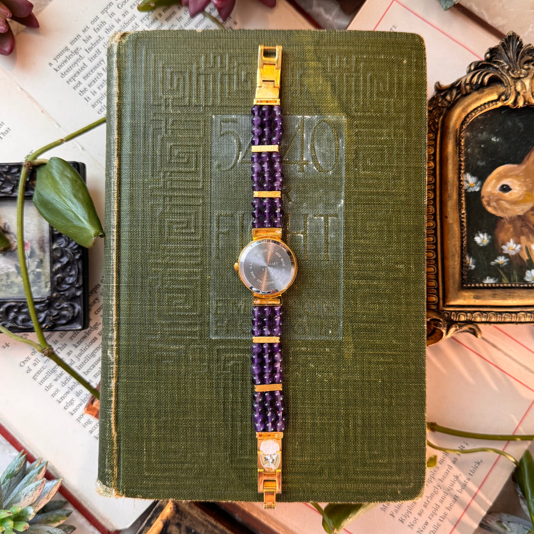 Gold Purple Beaded Watch