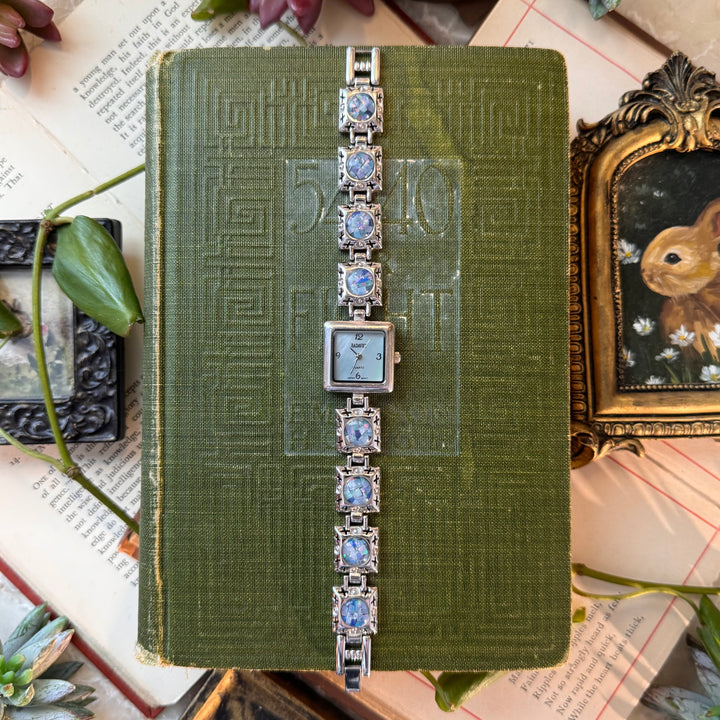 Silver Watch with Mosaic Stones
