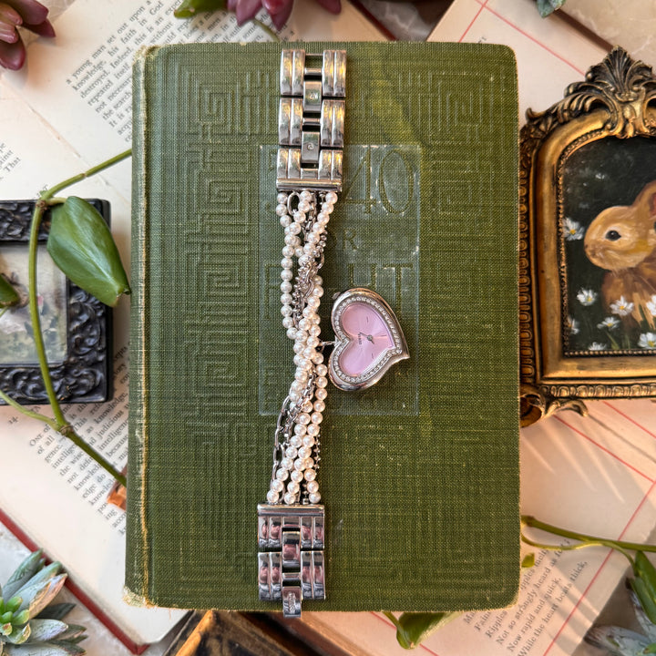 Silver Pearl Heart Watch