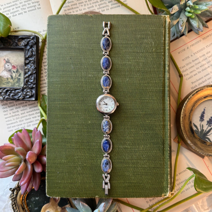 Silver Watch with Blue Stones