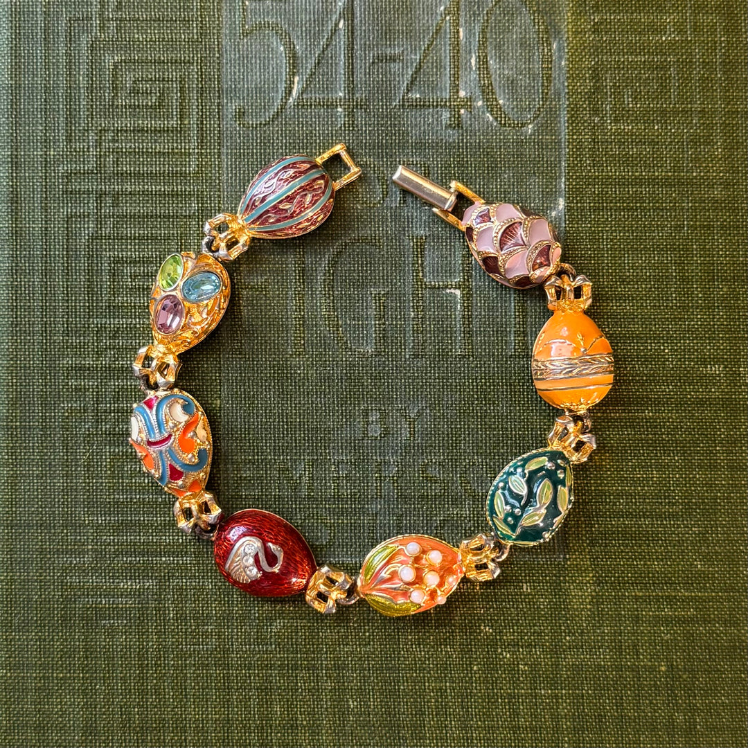 Gold Joan Rivers Enamel Faberge Eggs Bracelet