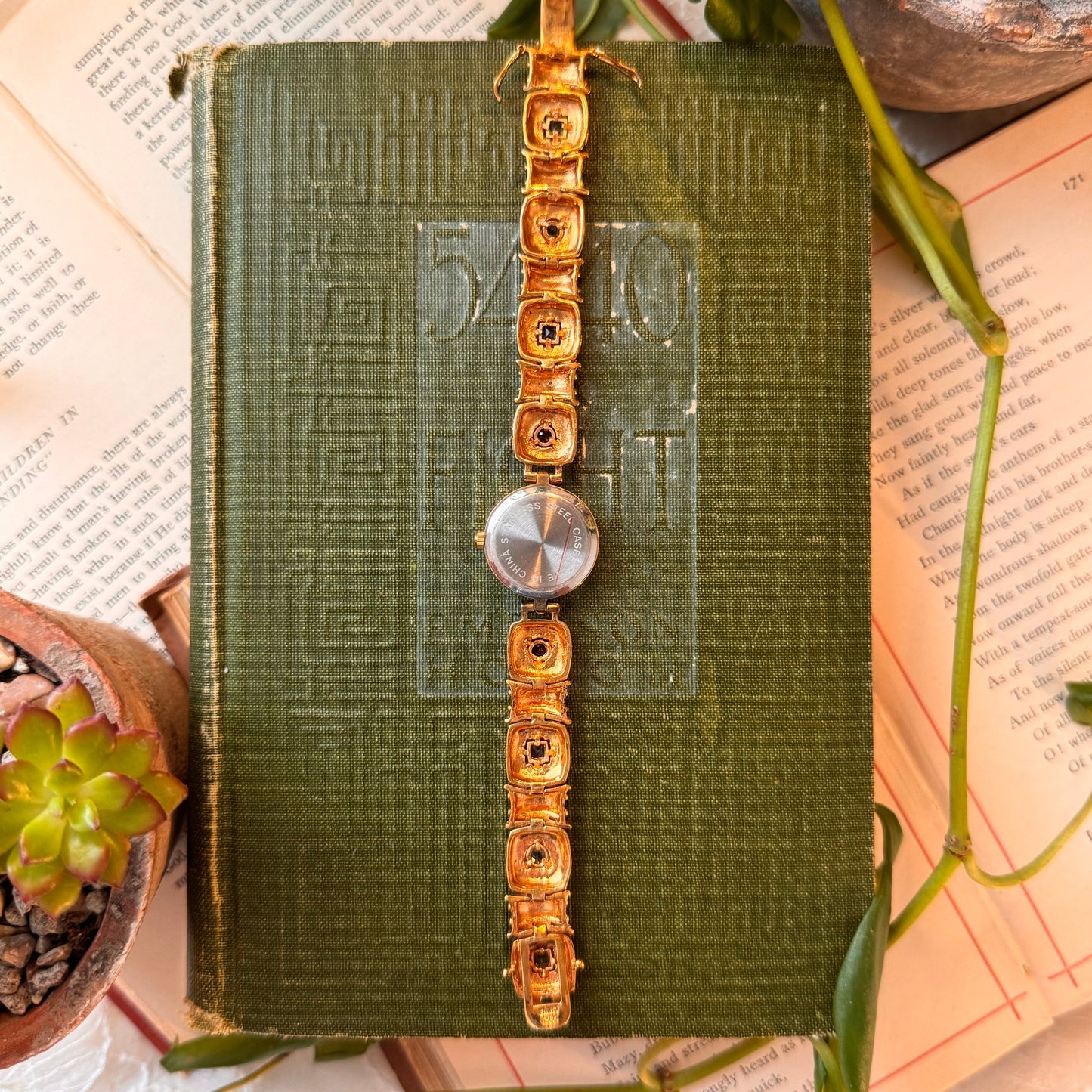 Gold Plated Watch with Multicolored Stones