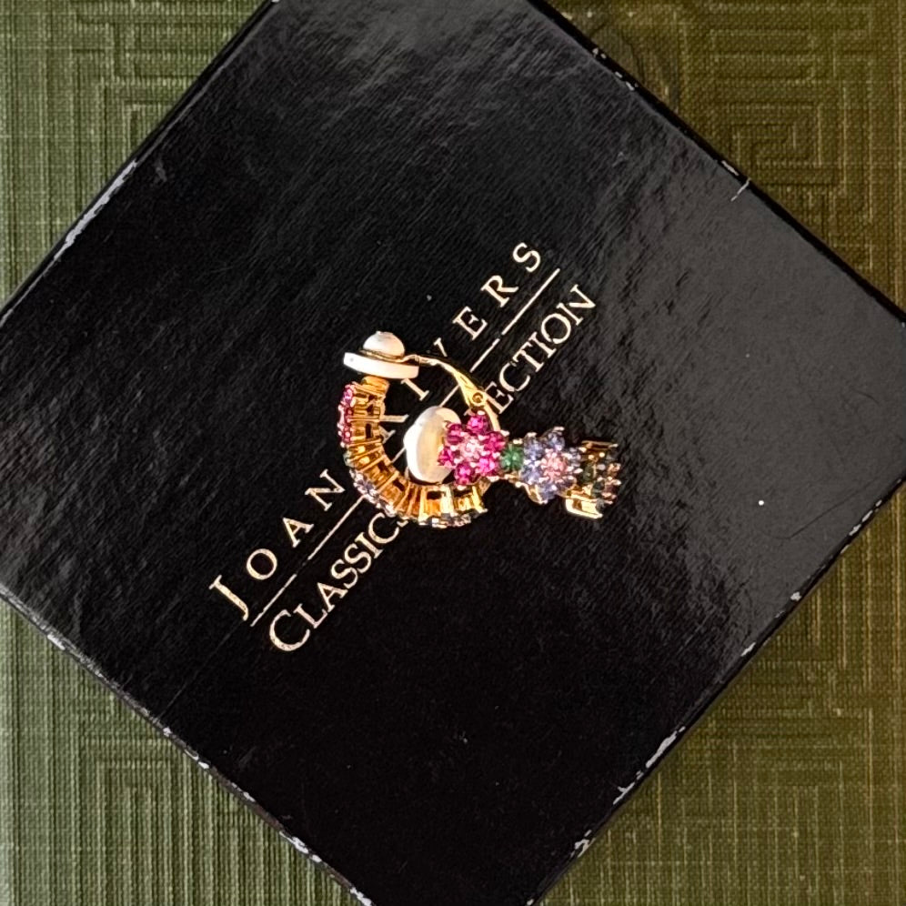 Gold Joan Rivers Floral Rhinestones Clip-On Earrings