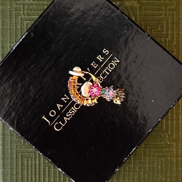 Gold Joan Rivers Floral Rhinestones Clip-On Earrings