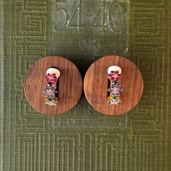 Gold Joan Rivers Floral Rhinestones Clip-On Earrings