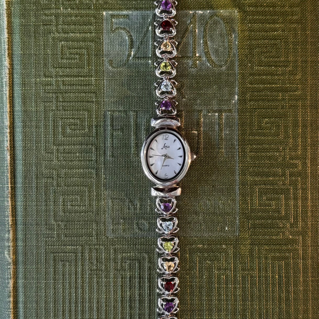 Silver Multicolored Heart Watch