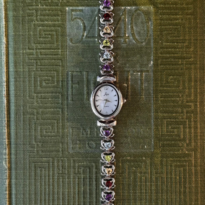 Silver Multicolored Heart Watch