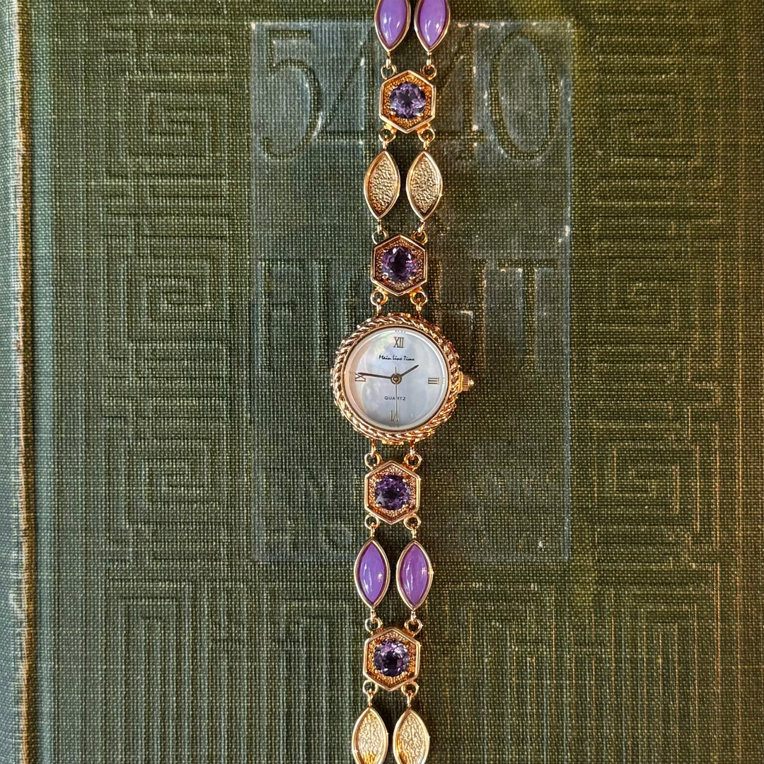 Gold Purple Jade & Topaz Watch