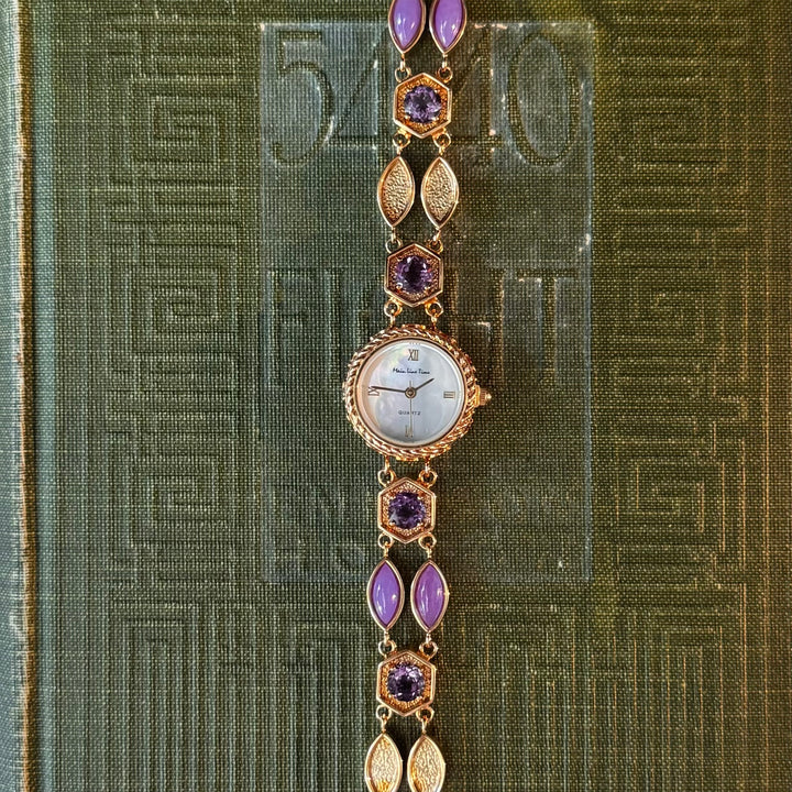 Gold Purple Jade & Topaz Watch