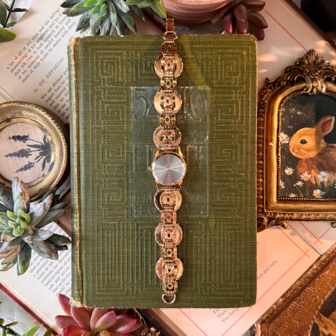 Repurposed Gold Floral Enamel Watch with Kirks Folly Face