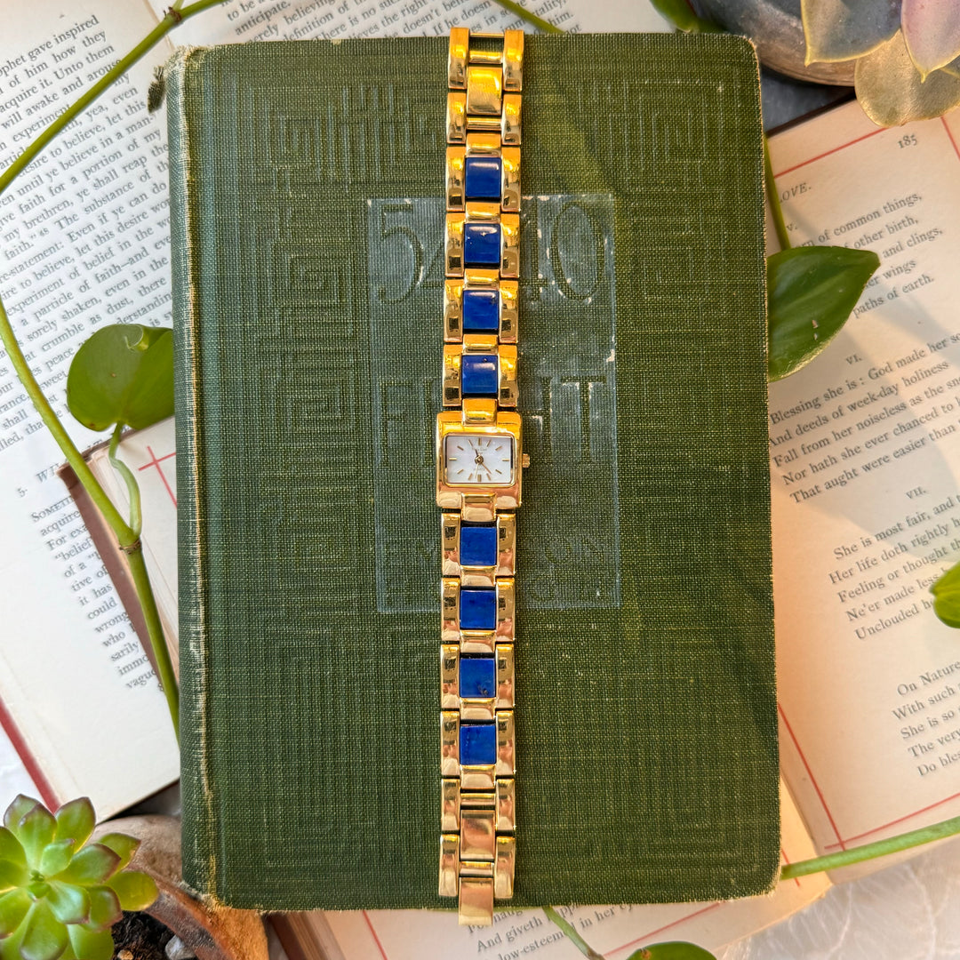 Gold Watch with Blue Lapis Stones