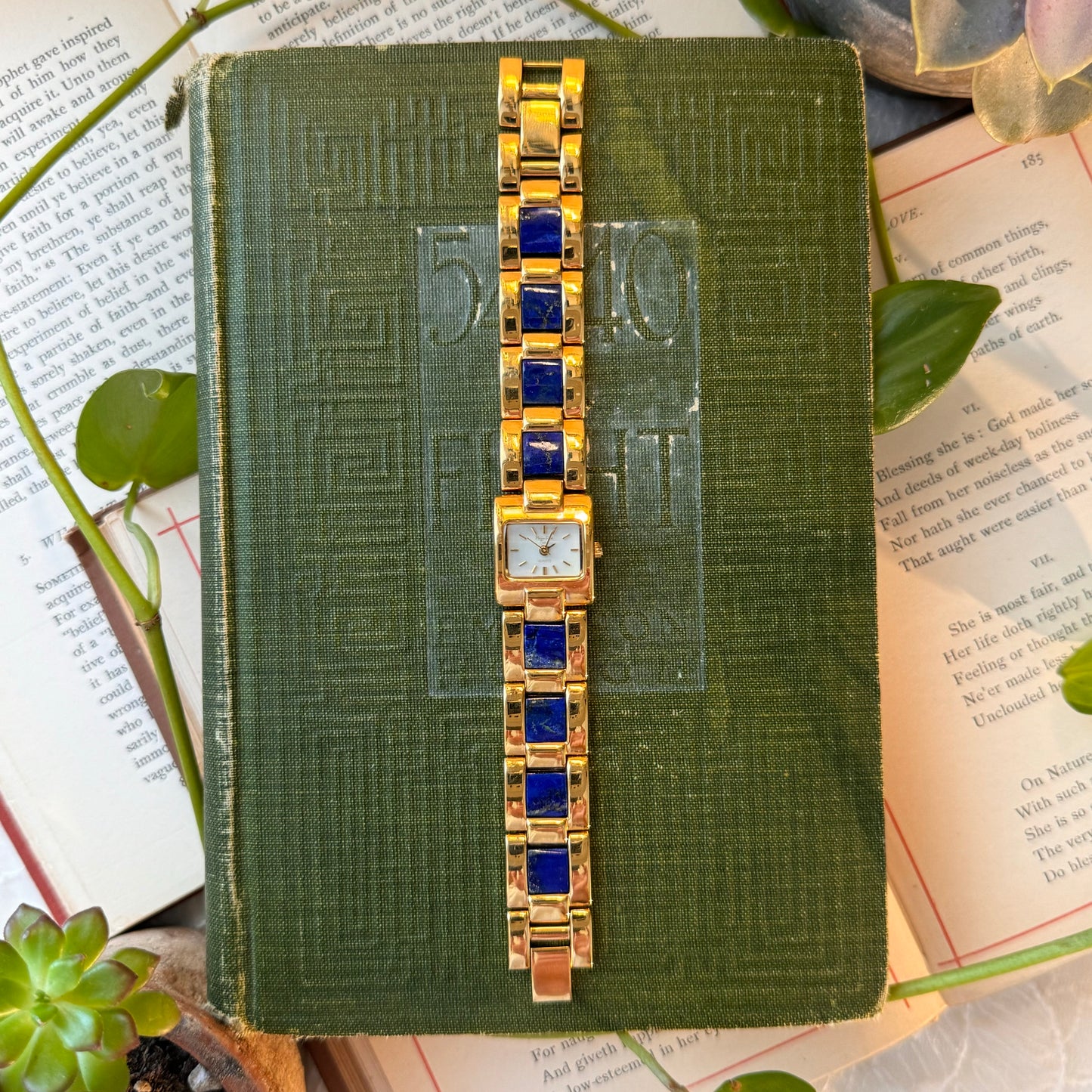 Gold Watch with Blue Lapis Stones