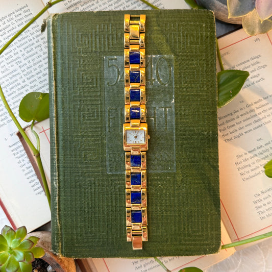 Gold Watch with Blue Lapis Stones