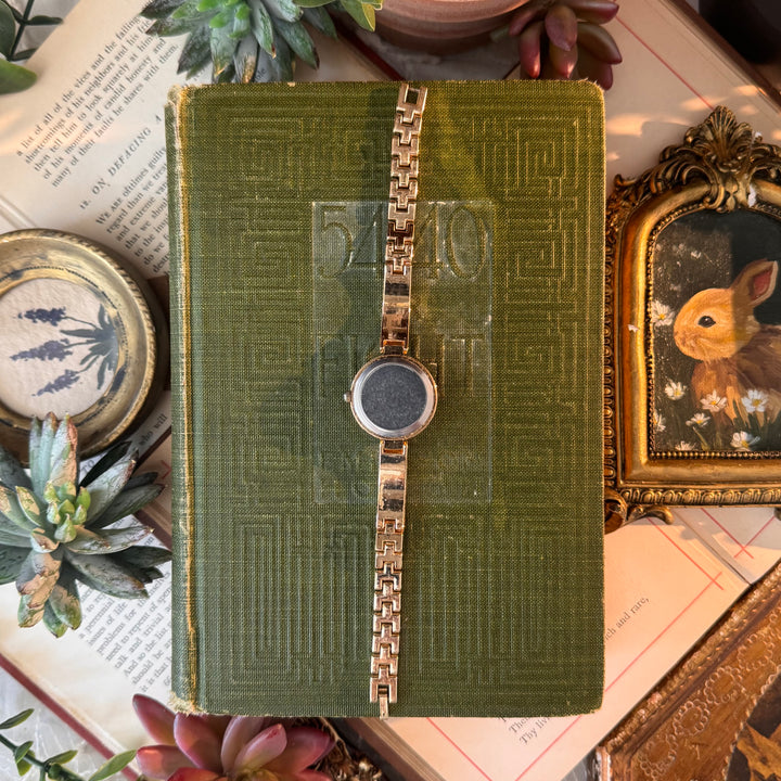 Gold Watch with Black Face & Rhinestones