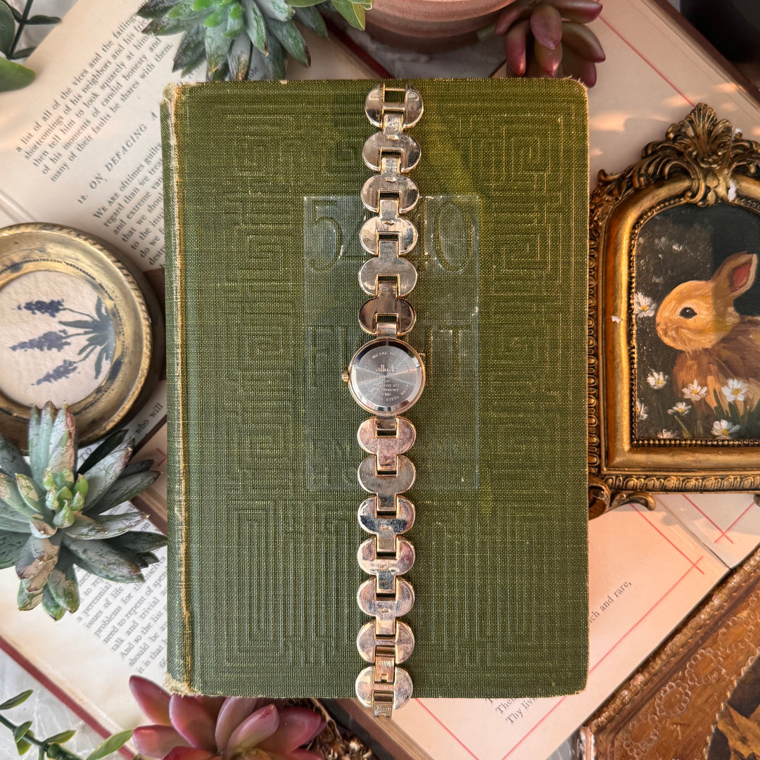 Gold Watch with Rhinestones & Black Face