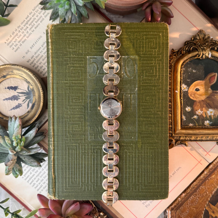 Gold Watch with Rhinestones & Black Face