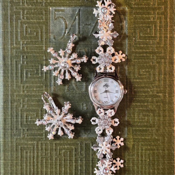 Silver Kirks Folly Snowflake Charm Watch with Matching Earrings