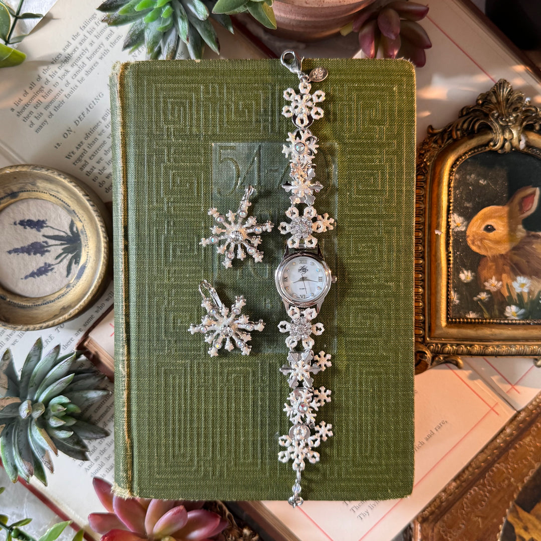 Silver Kirks Folly Snowflake Charm Watch with Matching Earrings