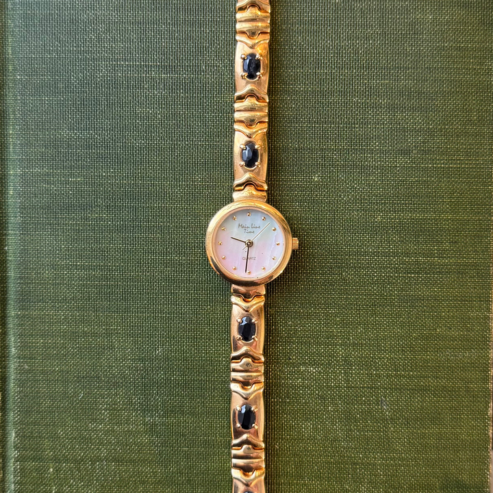 Gold Watch with Black Stones