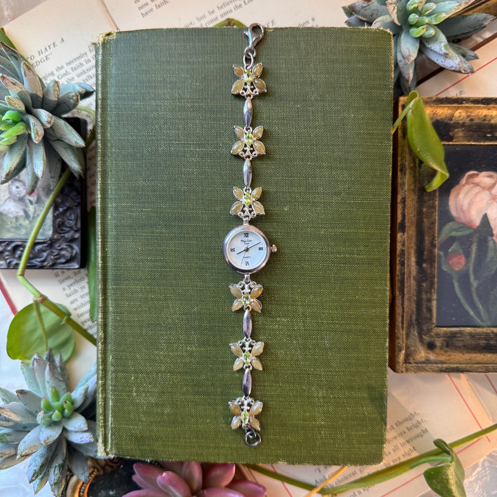 Silver Watch with Peridot Gemstones