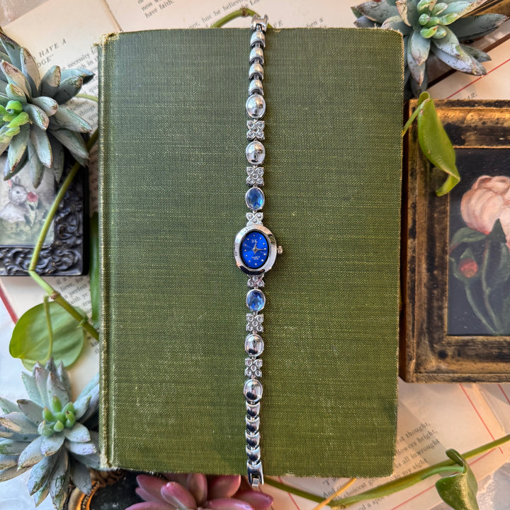 Silver Watch with Blue Stones