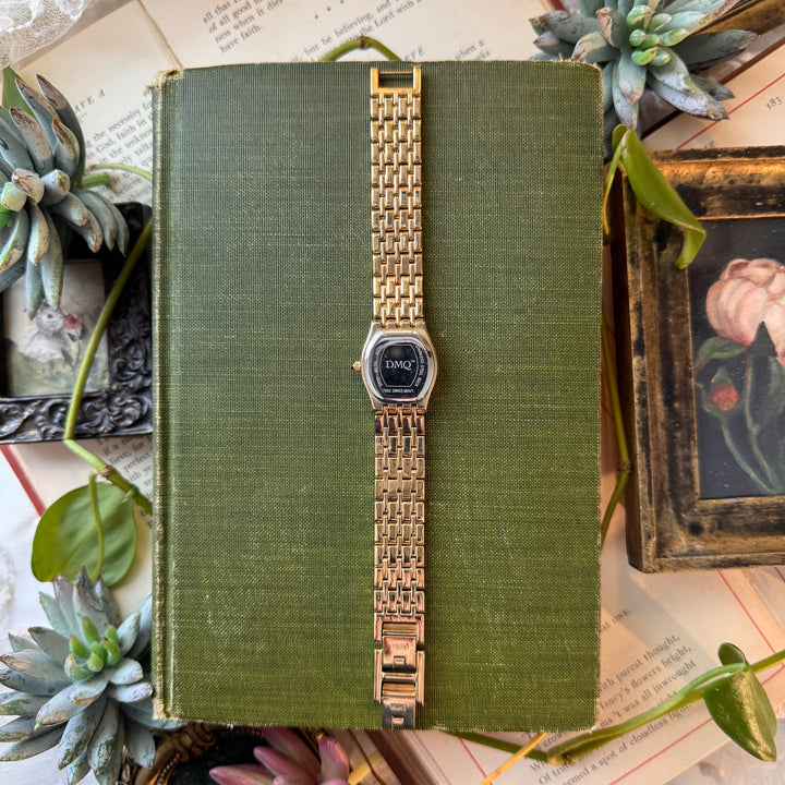 Gold Watch with Rhinestones and Mother of Pearl Face
