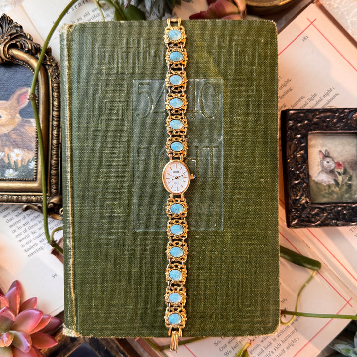 Gold Watch with Turquoise Stones