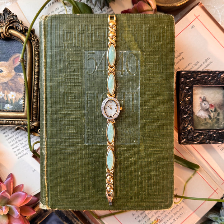 Gold Jade Watch with Rhinestones