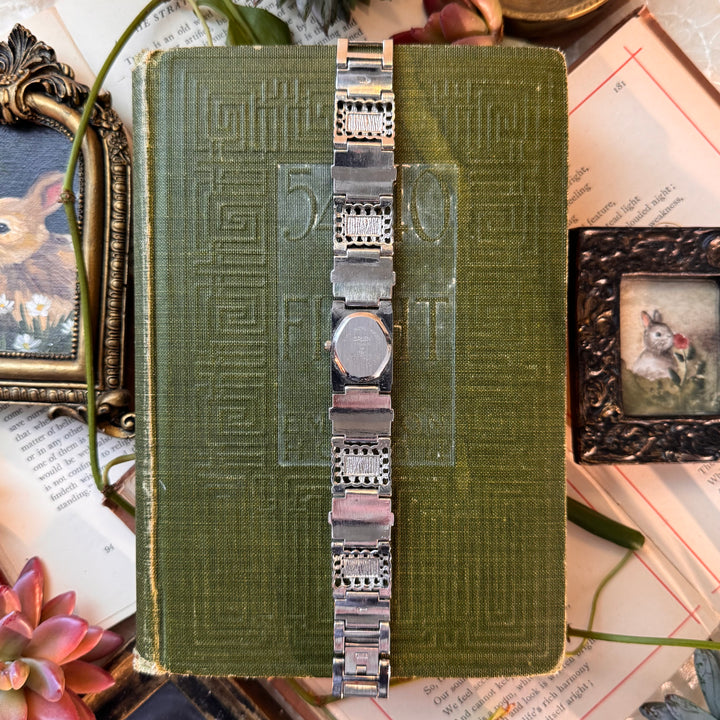 Silver Watch with Green Stones